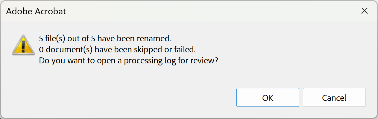 Prompt to open a processing report file