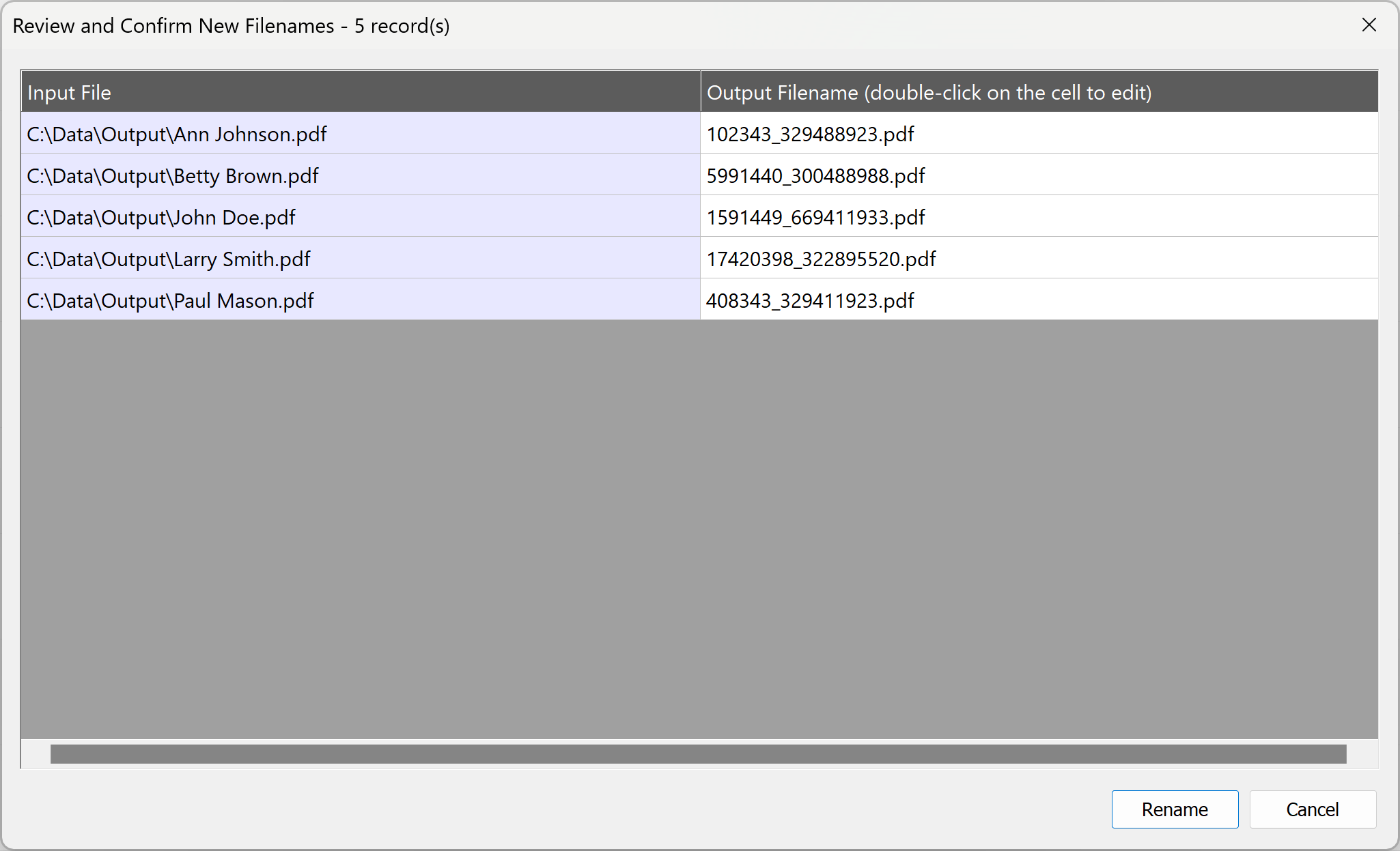 Confirm new file names