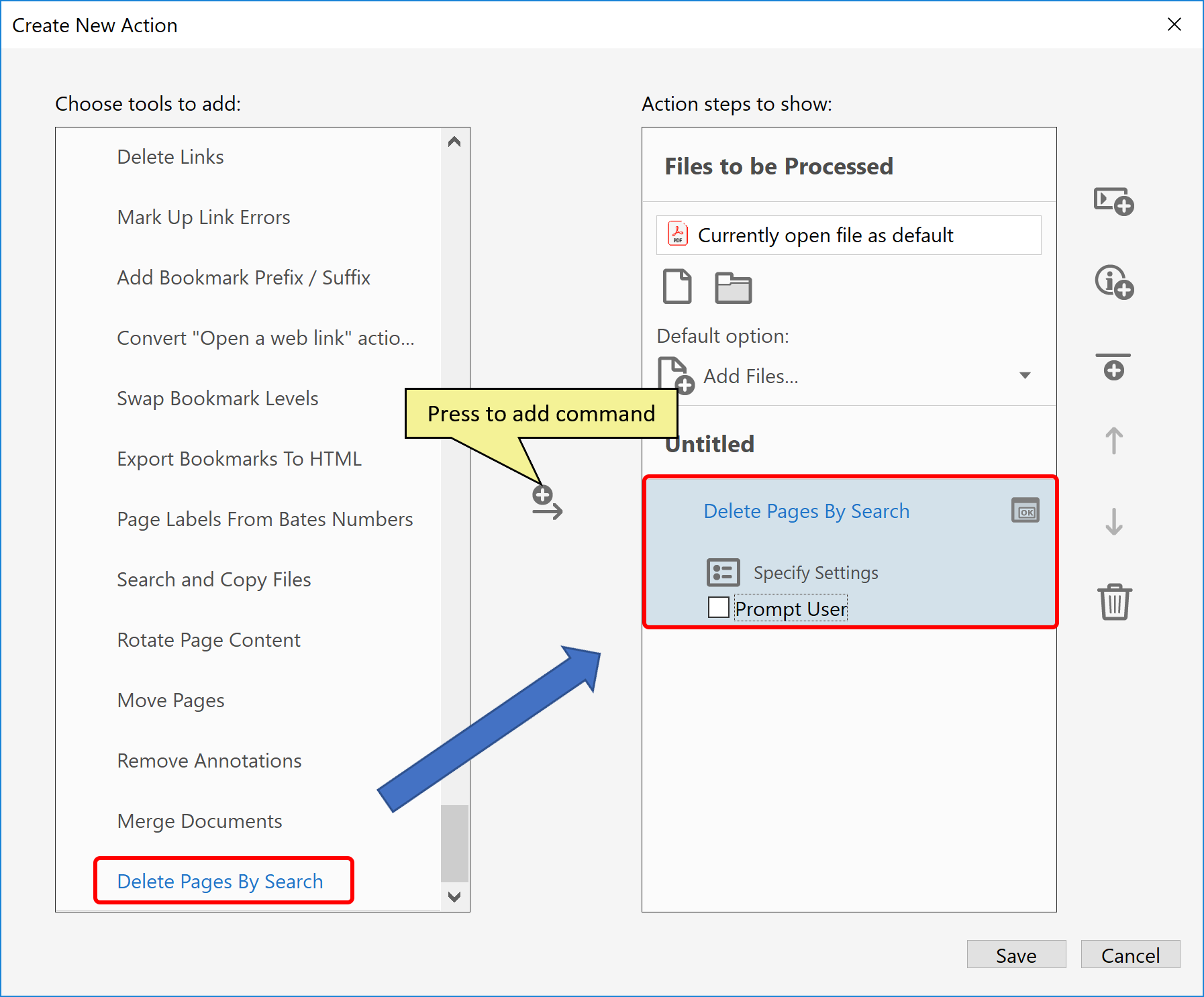 Delete Pages by Search in Action Wizard