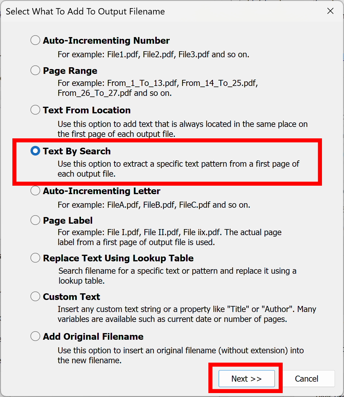 Select Text by Search option