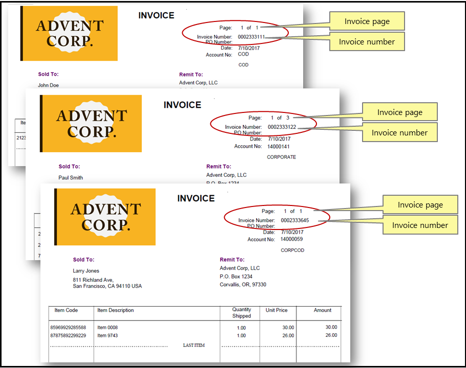 invoice contains