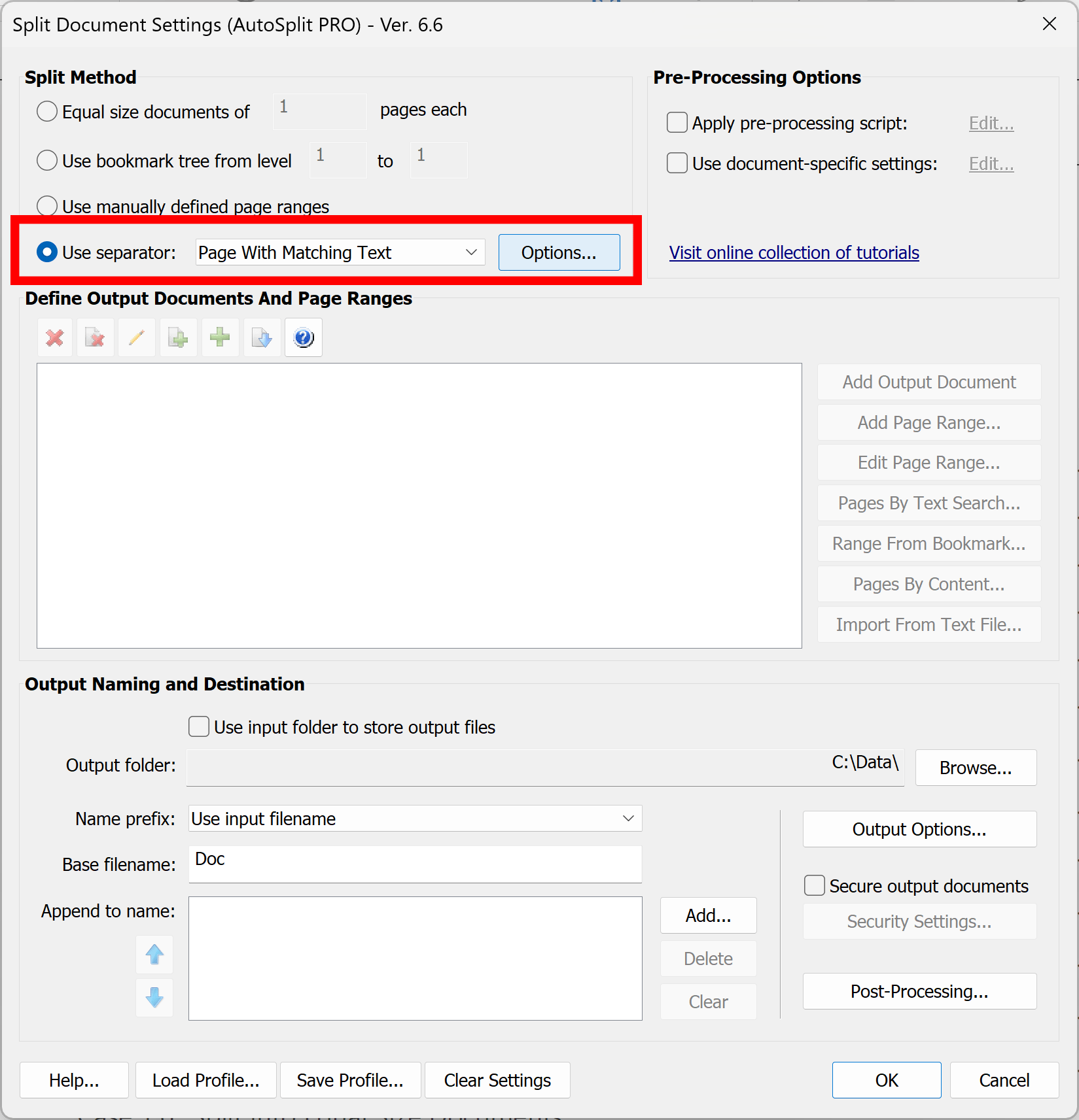 Select splitting method