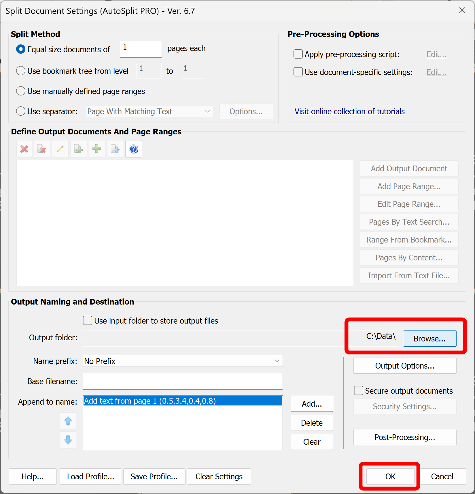 Specify an output folder