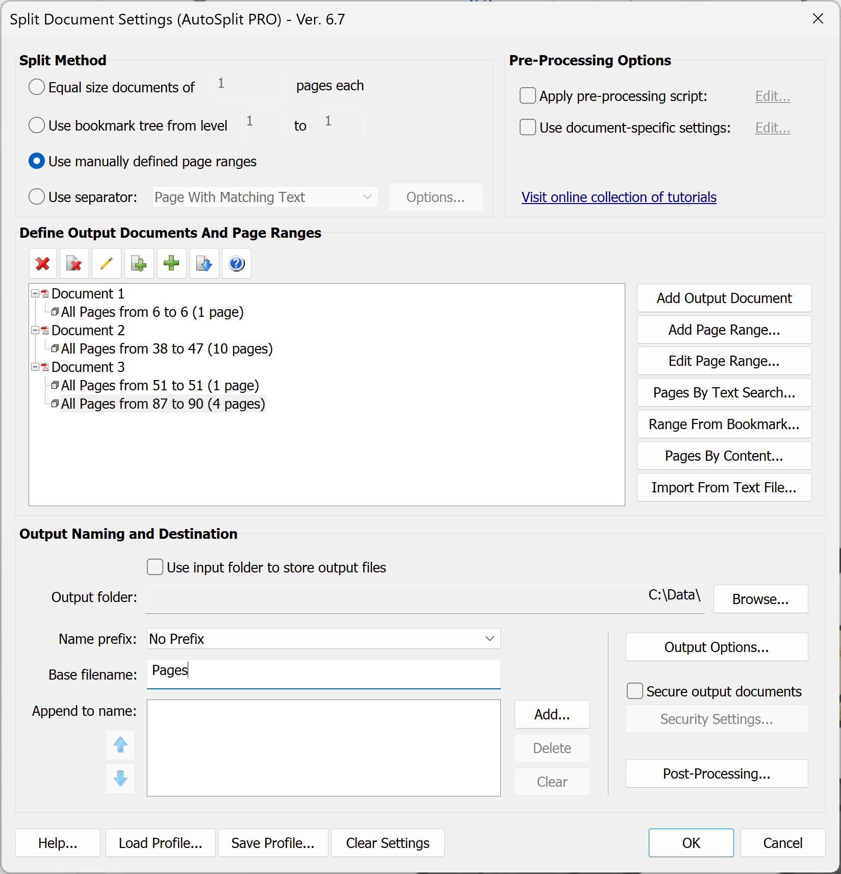 Specify page ranges