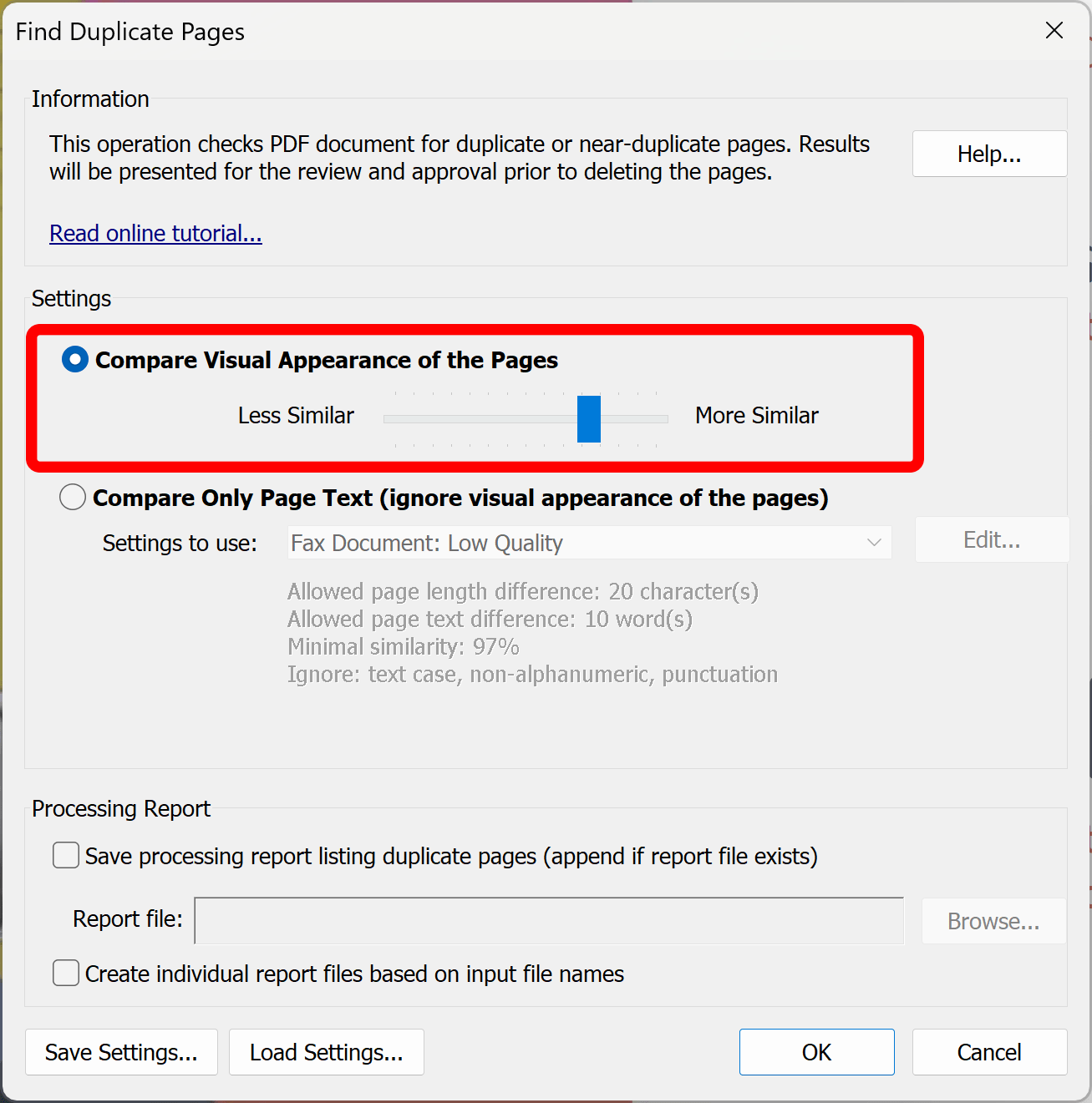 Select compare visual appearance