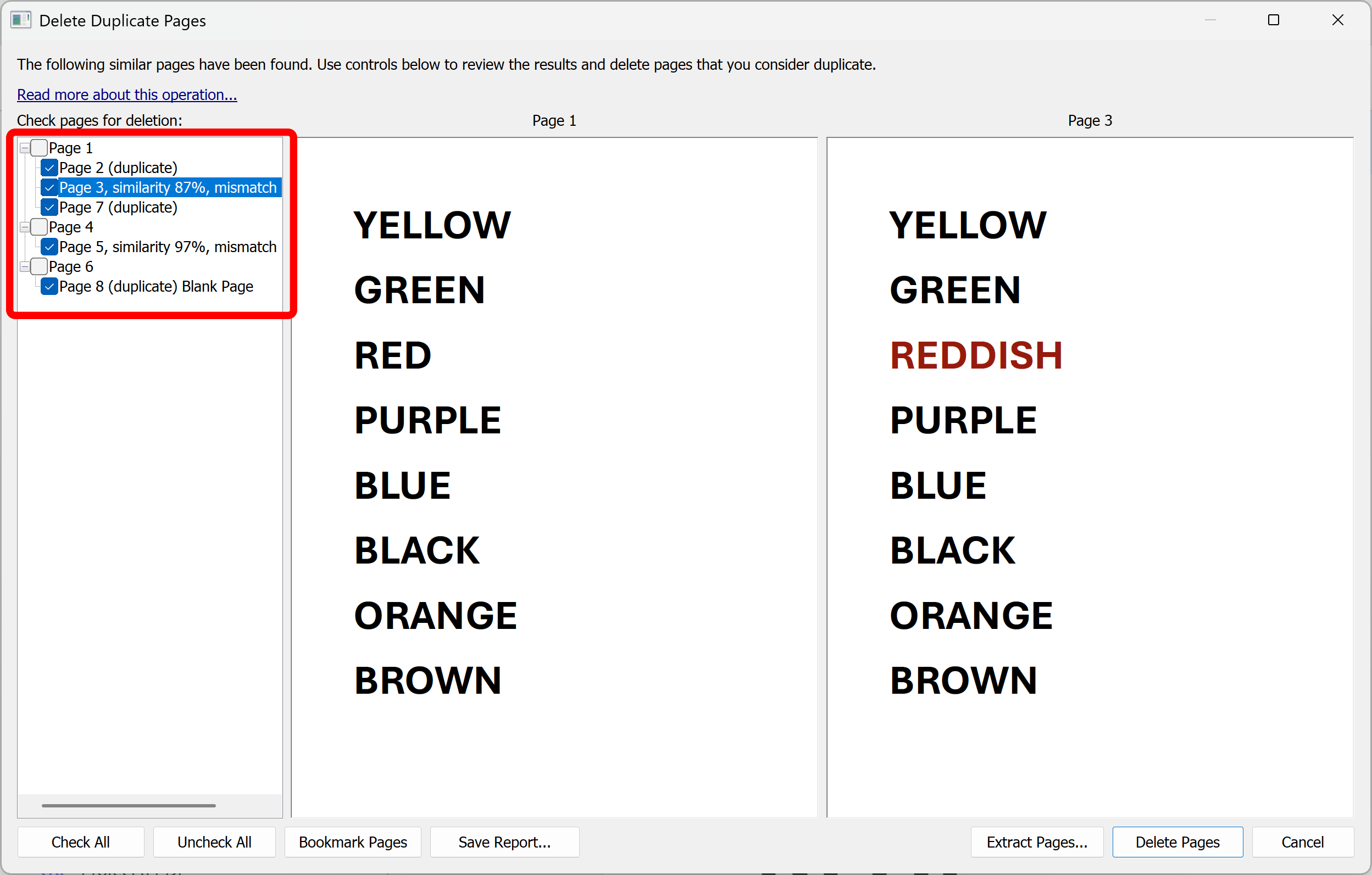 Inspect duplicate pages