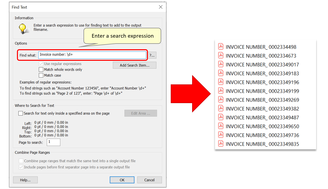 Searching for invoice number