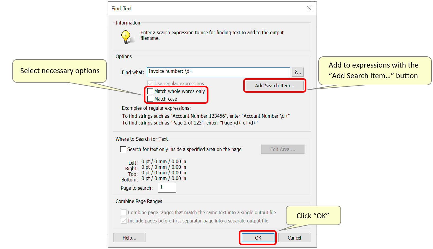 Select search options
