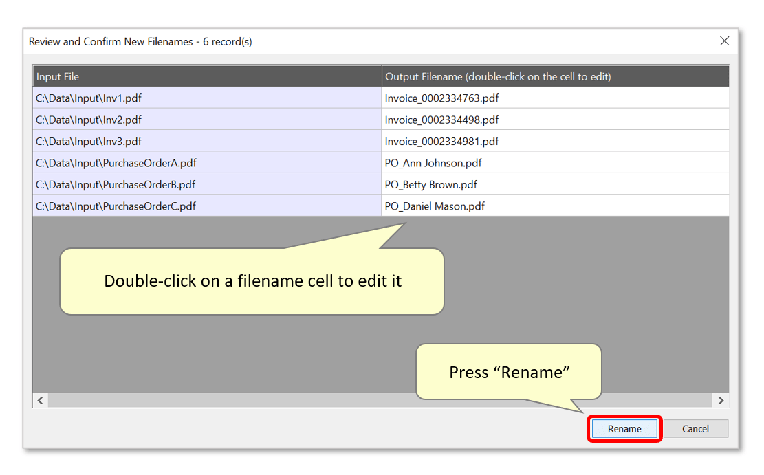 review new file names