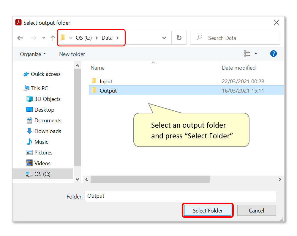 select output folder