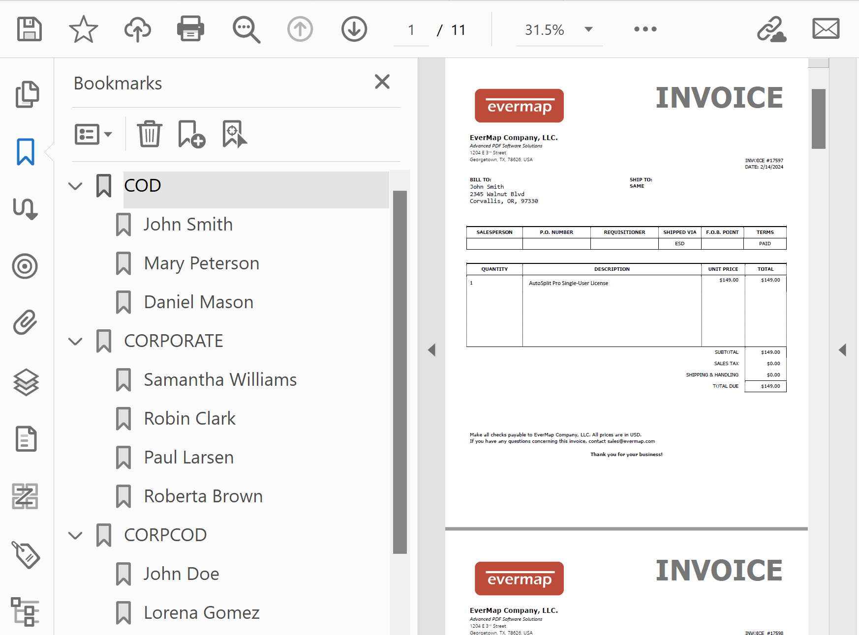 Splitting PDF files by bookmarks