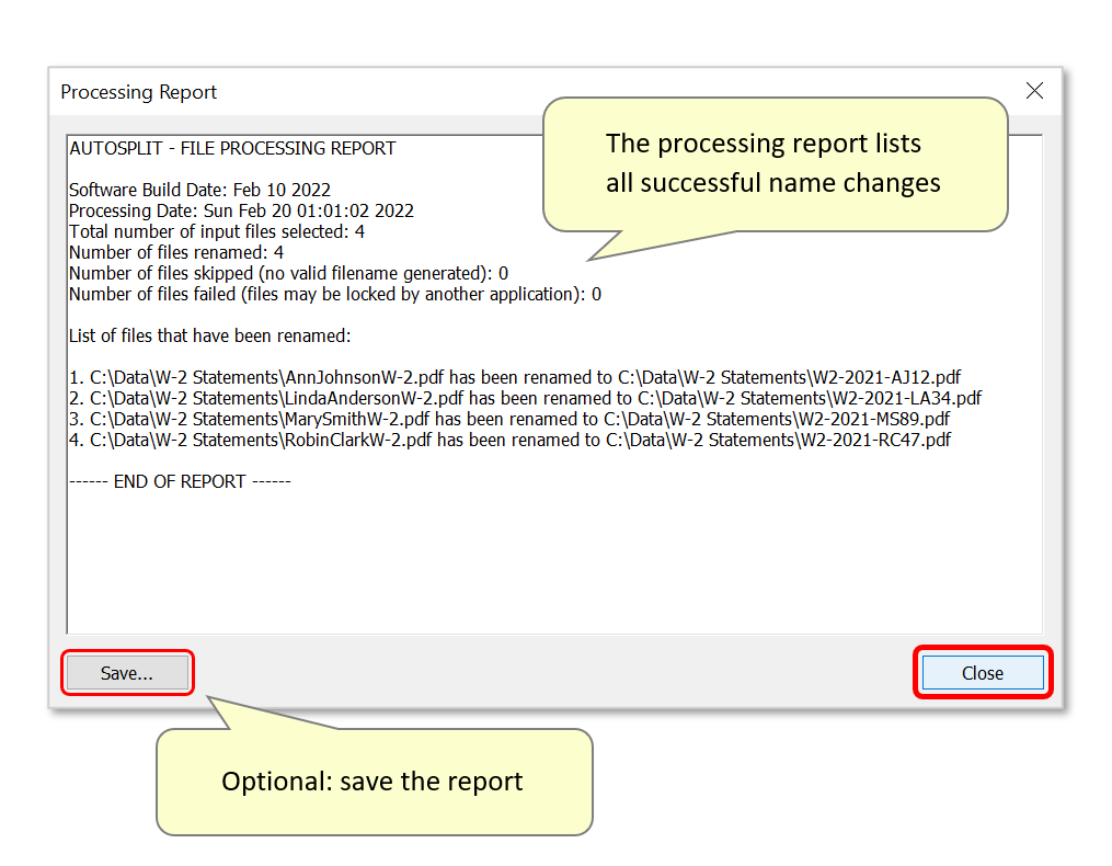 save/close the report