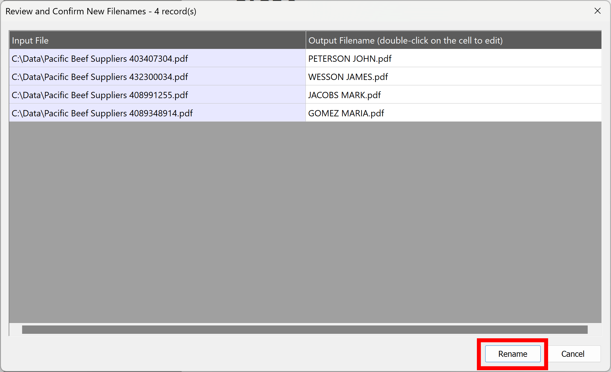 Confirm new file names