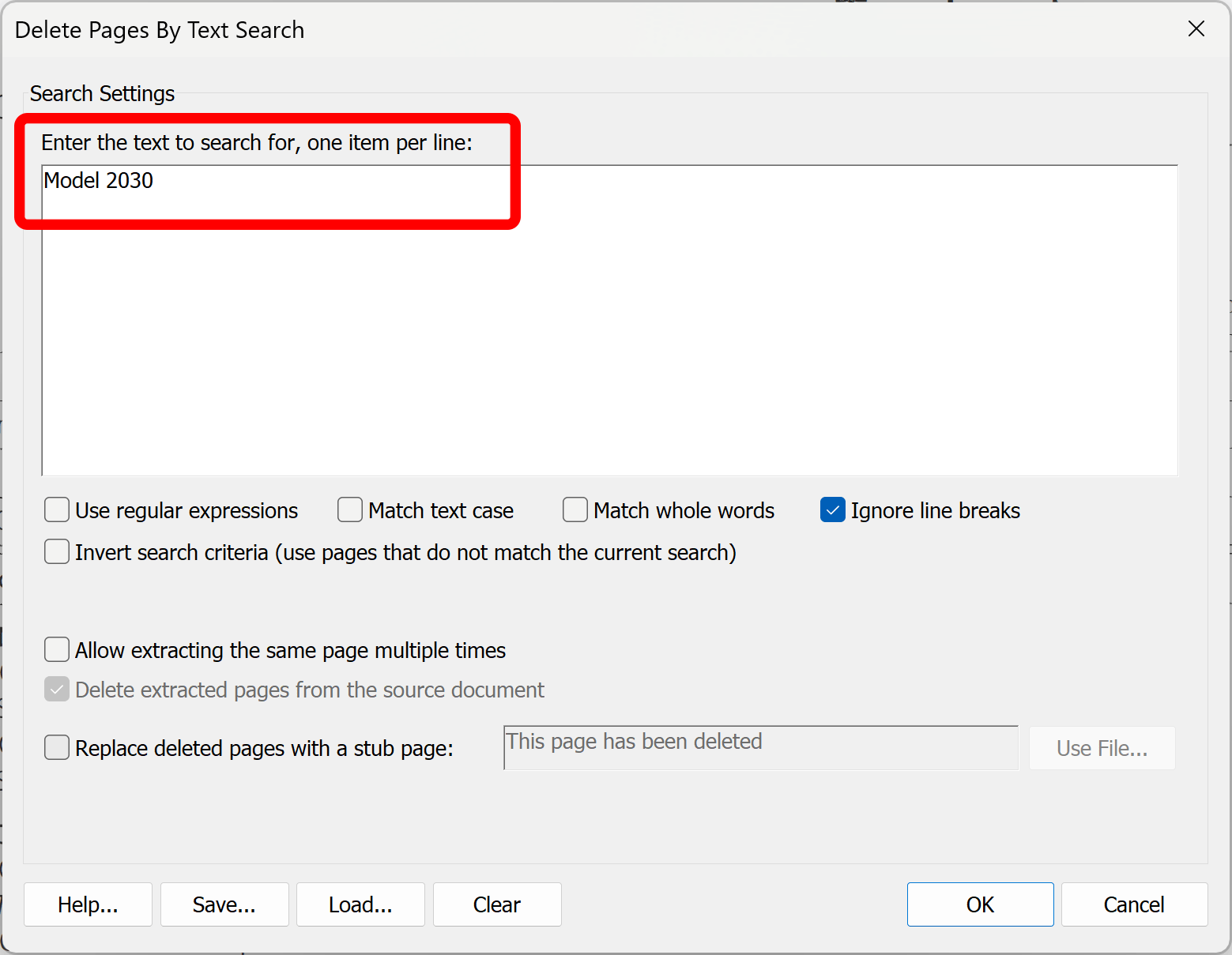 Specify search text