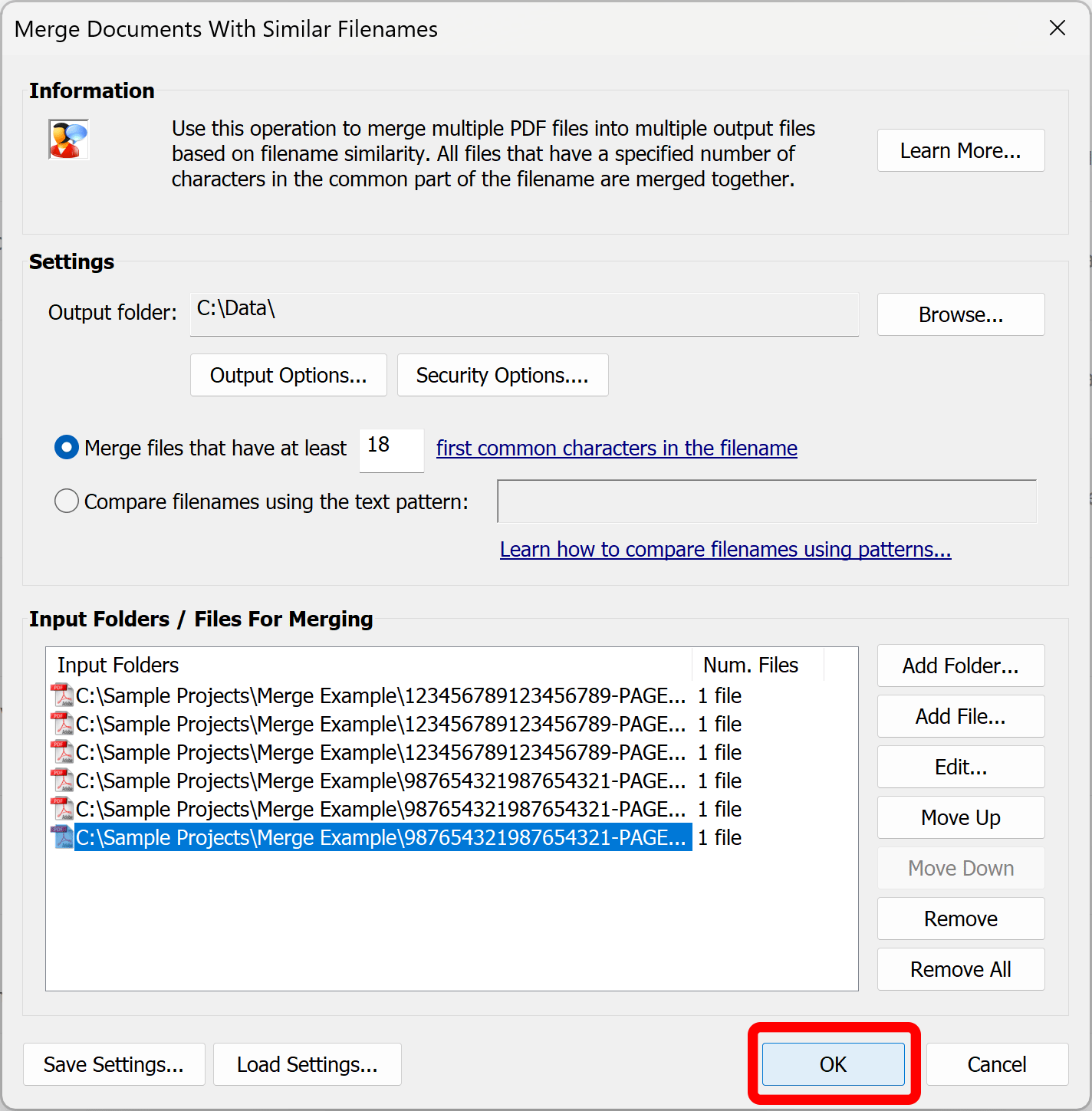 Run processing by pressing OK button