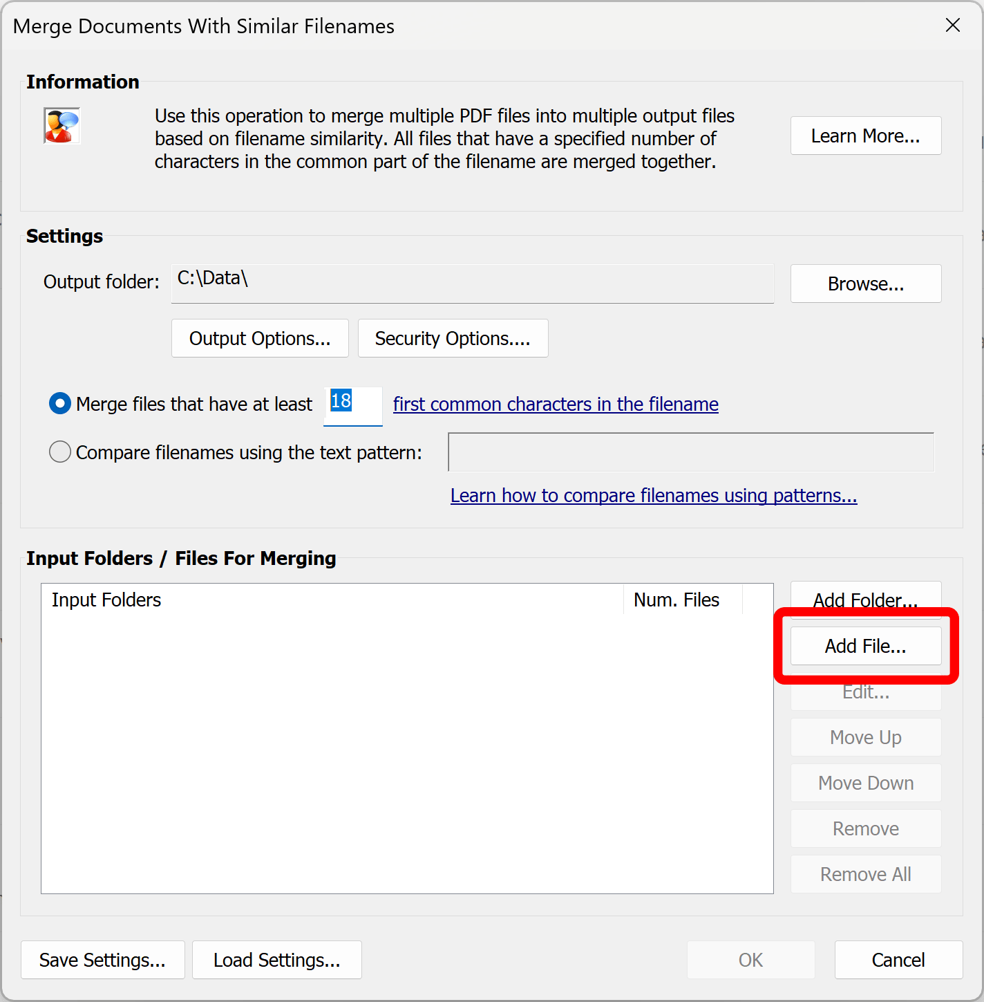 Select input files for merging by file name similarity