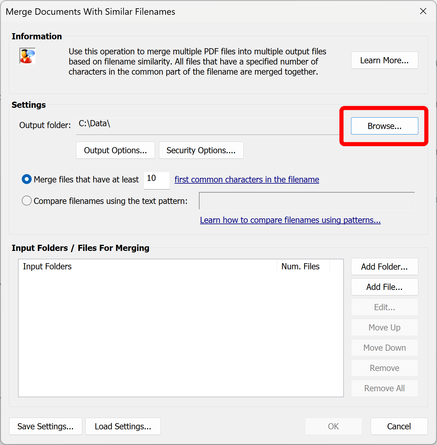 Select output folder where to save the output PDF file