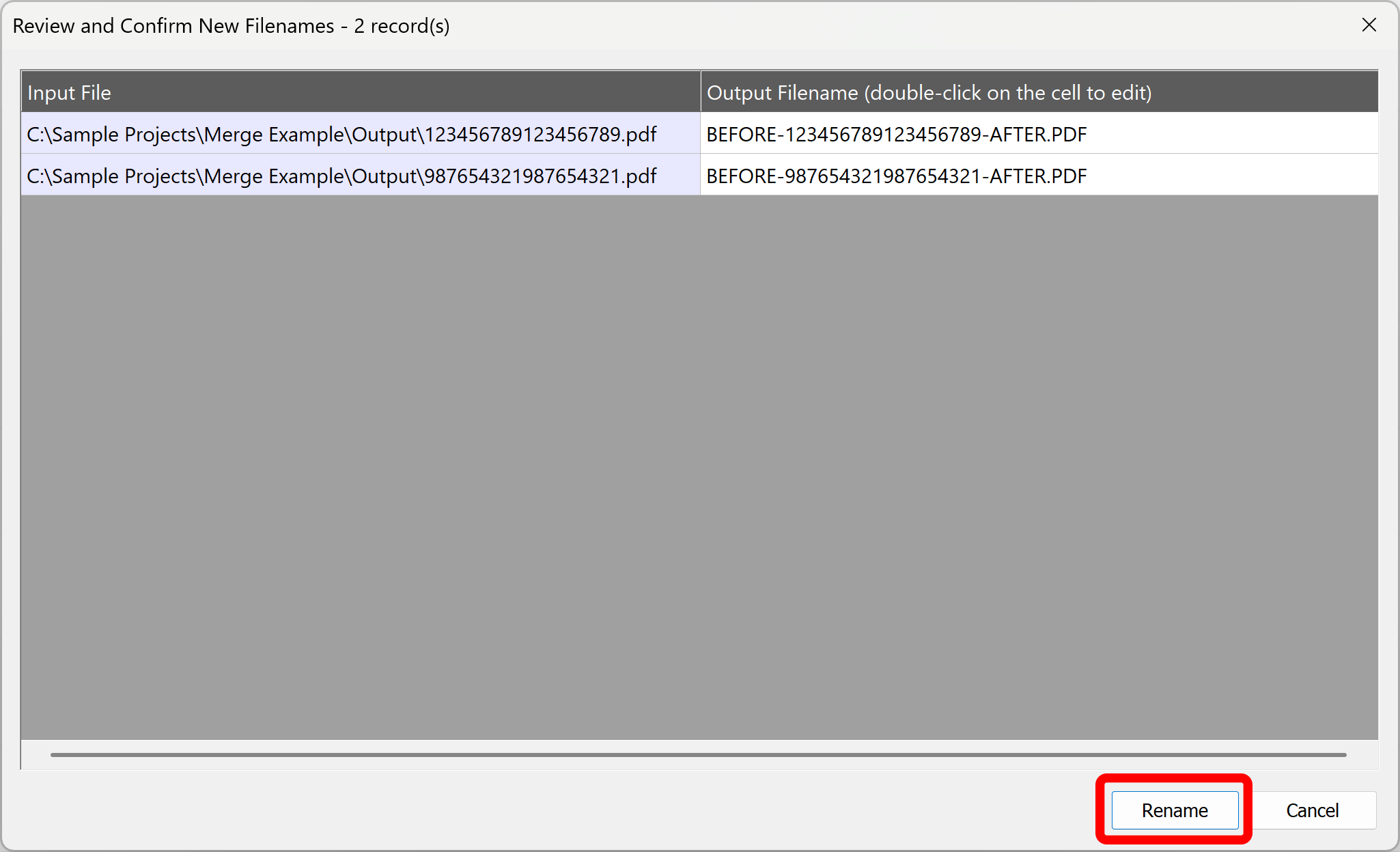 Review and confirm new filenames