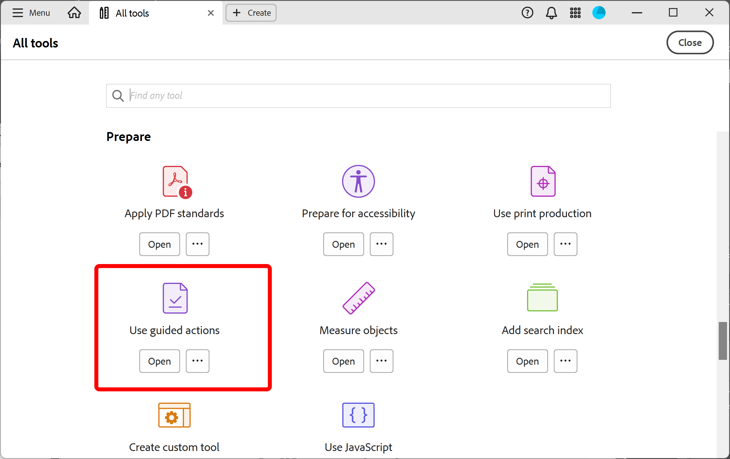 select use guided actions